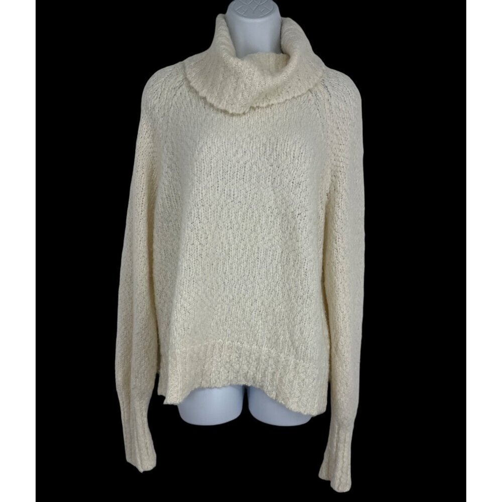 J Crew Womens Ivory Wool Alpaca Blend Chunky Knit Cowl Neck Sweater Size  L